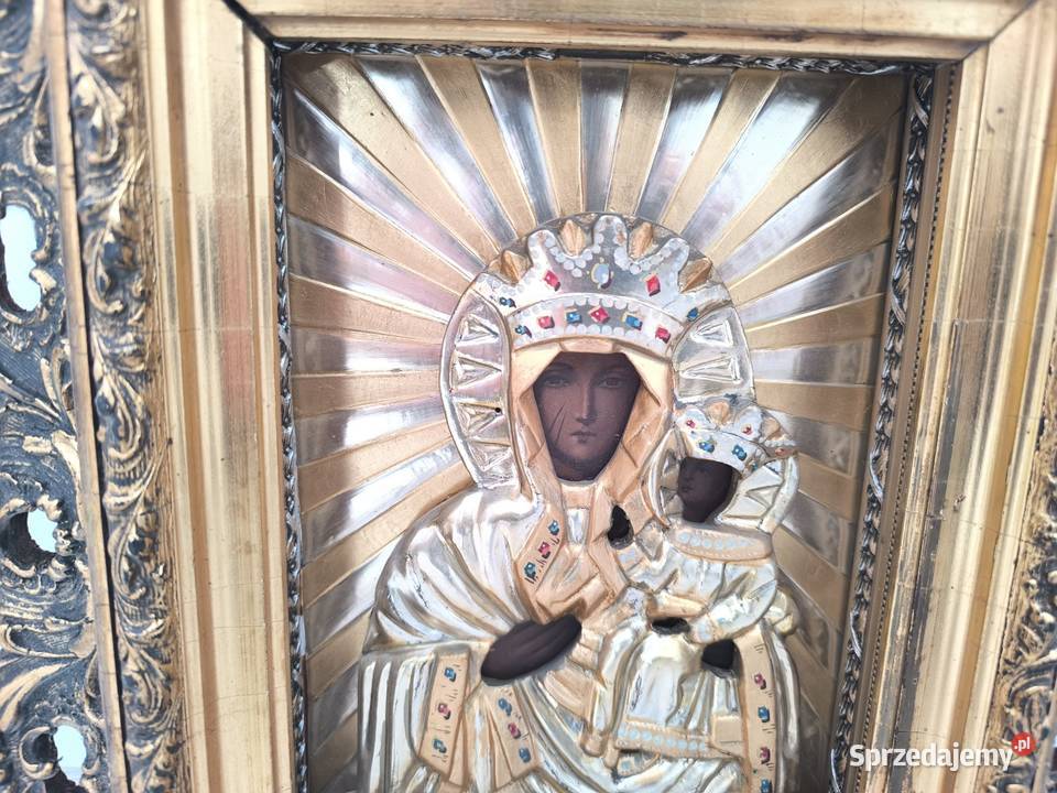 Piękna stara oryginalna ikona XIX wieczna Matka