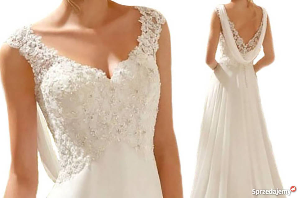 SUKNIA ŚLUBNA tren hafty WESELE CYWILNY 36 38 42 dolnośląskie Jelenia Góra