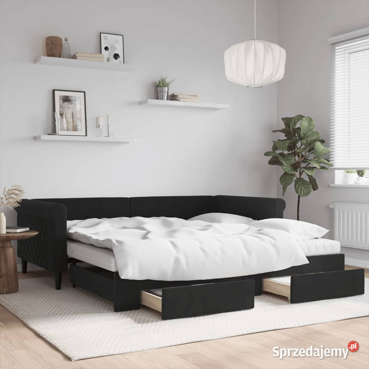Sofa rozsuwana z szufladami czarna aksamit Warszawa