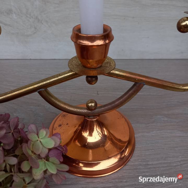 Miedziany świecznik trójramienny mazowieckie