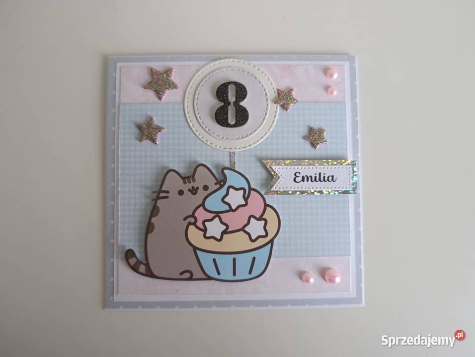 Kartka ręcznie robiona na urodziny kotek Pusheen Łódź