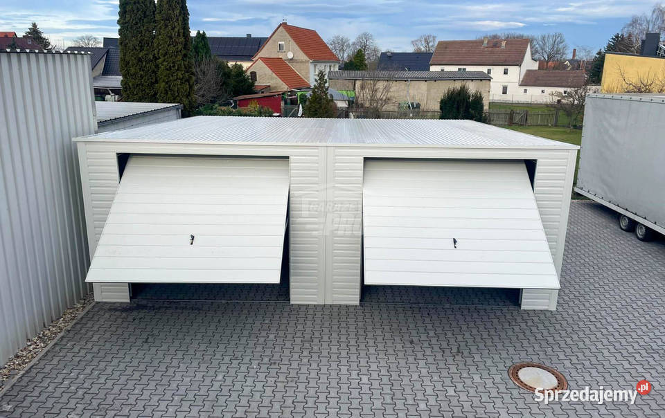 Garaż blaszany 8x7m 2x brama uchylna rynny dach mazowieckie Nowy Dwór Mazowiecki sprzedam