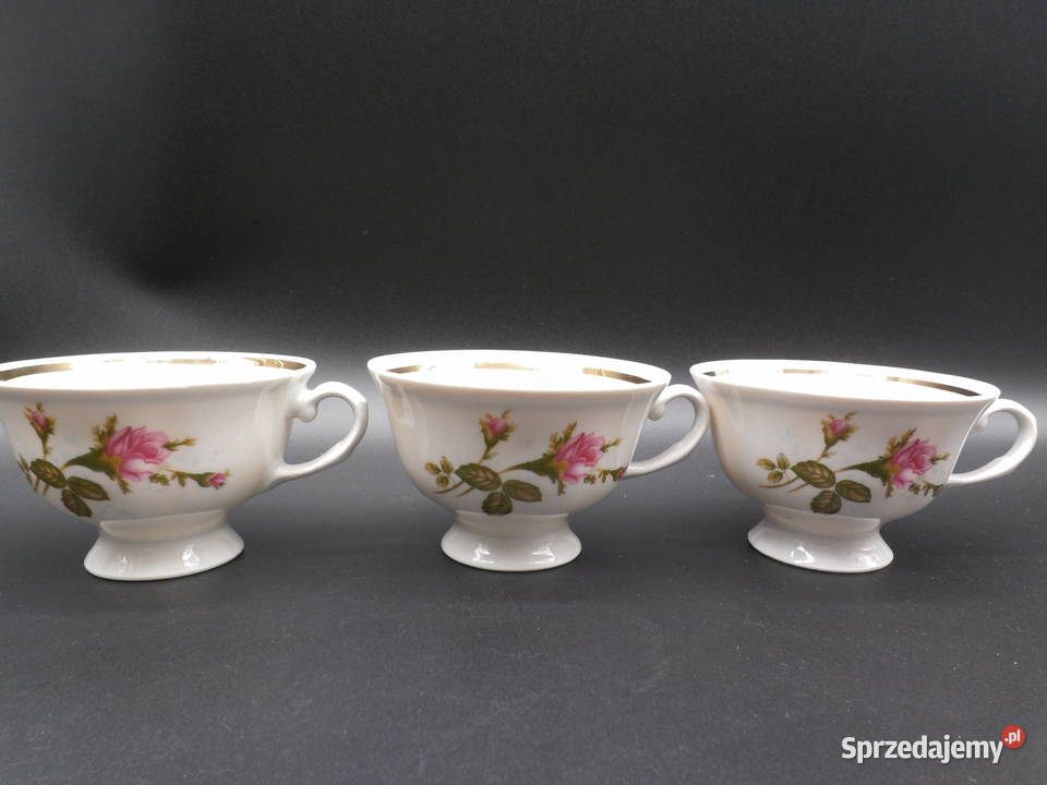 Klasyczne trzy Filiżanki Karolina Motyw Róż Porcelana i szkło wielkopolskie Raszków