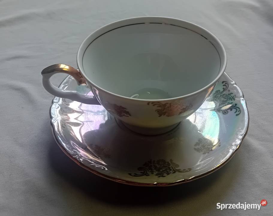 Iryzowana filiżanka duo Kahla sygnatura z lat Porcelana i szkło