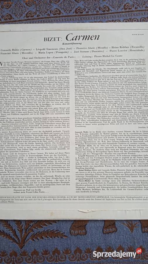 PŁYTA WINYLOWA CARMEN GEORGES BIZET 1 płyta wielkopolskie Piła