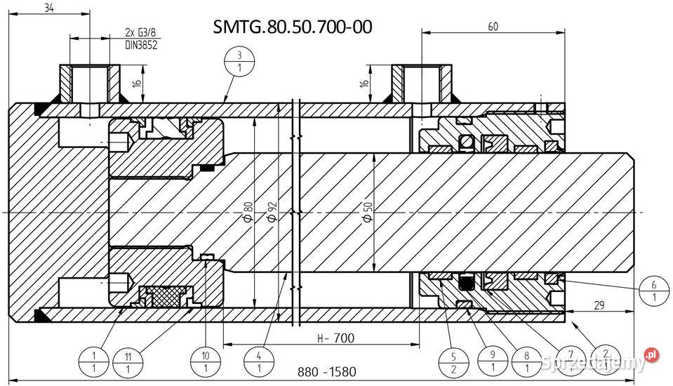 Siłownik Cylinder HYDRAULICZNY SMTG 80x50 SKOK Solec Kujawski