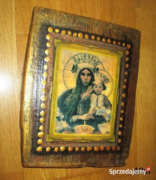 Madonna z Jezusem Obrazek na starej desce Łódź