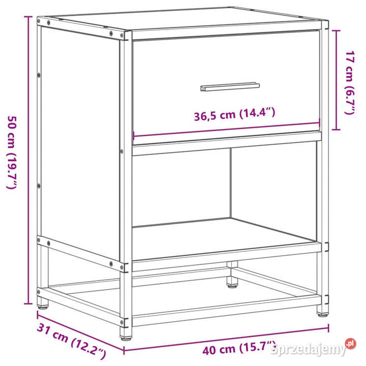 Szafka nocna brązowy dąb 40x31x50 materiał mazowieckie
