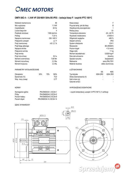 silnik elektryczny 11kW 1400obr 3fazowy 80B5 OMT Pigża