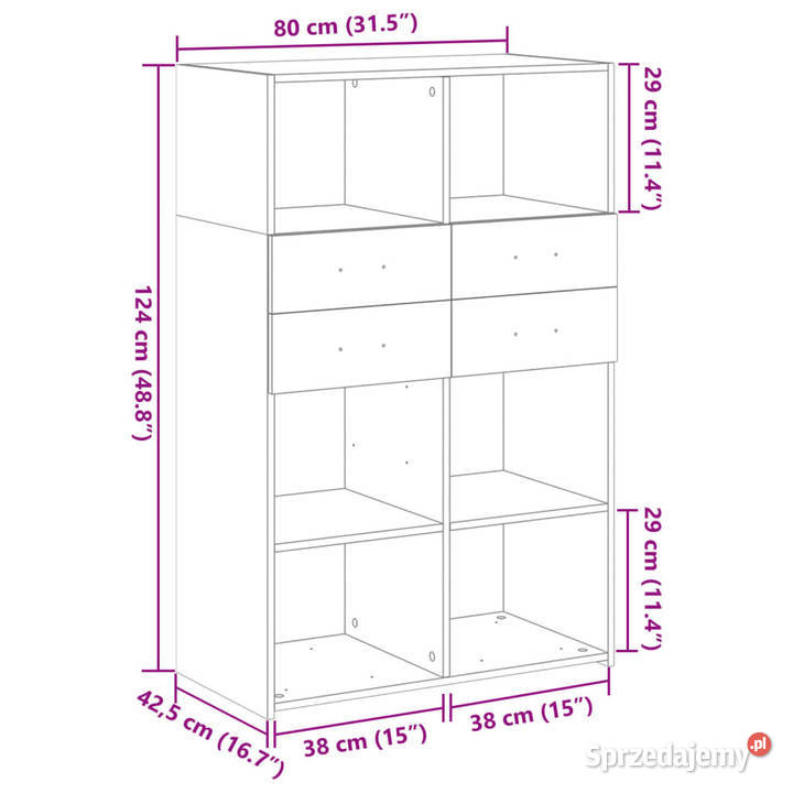 Wysoka szafka biała 80x425x124 materiał Warszawa