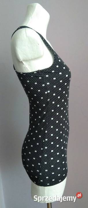 Czarna bluzka długa bokserka w białe kropki Krosno