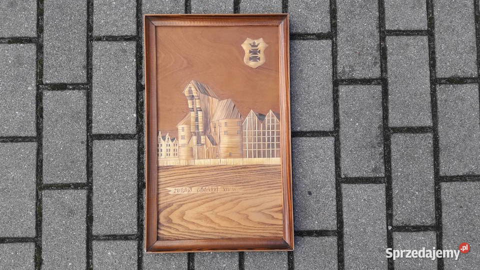 Stary obraz słomkowy Żuraw Gdańsk Marynistyka Gdynia