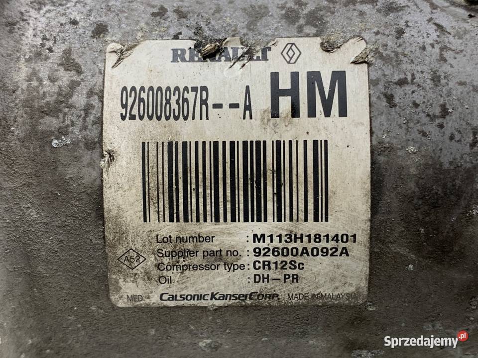 SPRĘŻARKA KLIMATYZACJI DACIA DUSTER 926008367R osobowe podkarpackie sprzedam