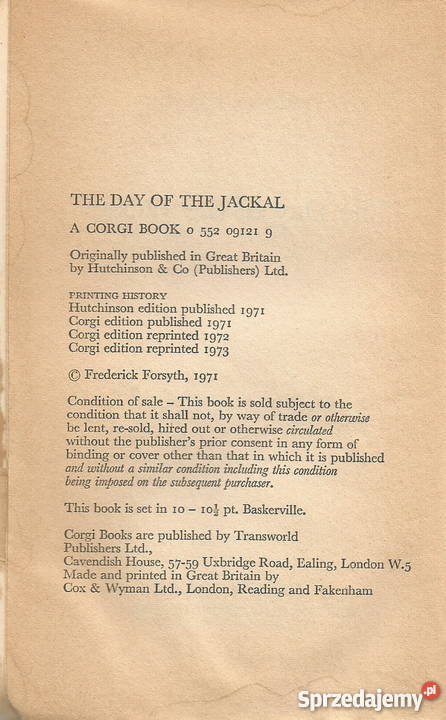 The Day of The Jackal Frederick Forsyth 1973 A Rok wydania 1973 Pacanów