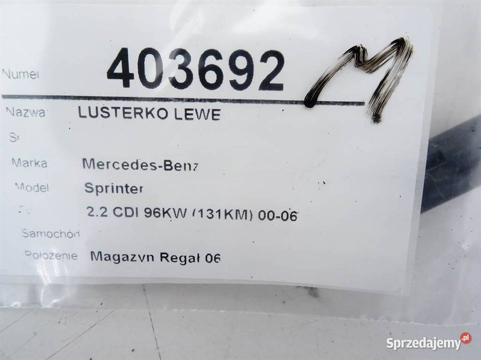 LUSTERKO LEWE MERCEDES W906 ZEWNĘTRZNE LEWA