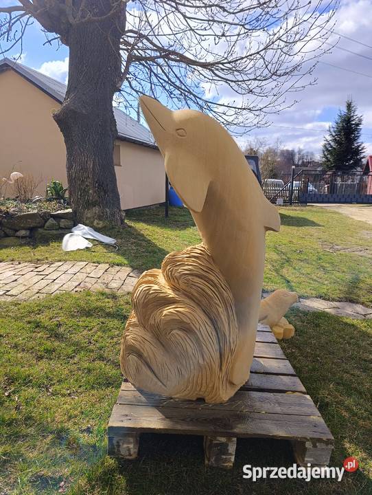 Delfin ręcznie wykonany z piaskowca naturalnego Rzeźby i figury Kamienna Góra