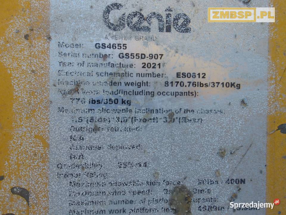 Podnośnik nożycowy elektryczny Genie GS4655 Pleszew sprzedam