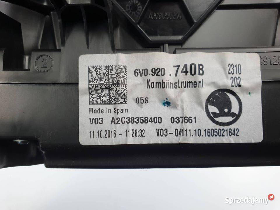 LICZNIK ZEGAR SKODA FABIA III 6V0920740B sprzedam