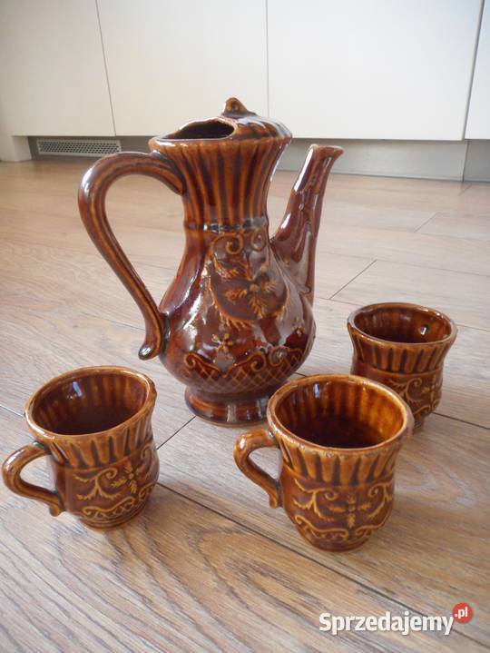 Dzbanek i kubki ceramika PRL Ciepielów