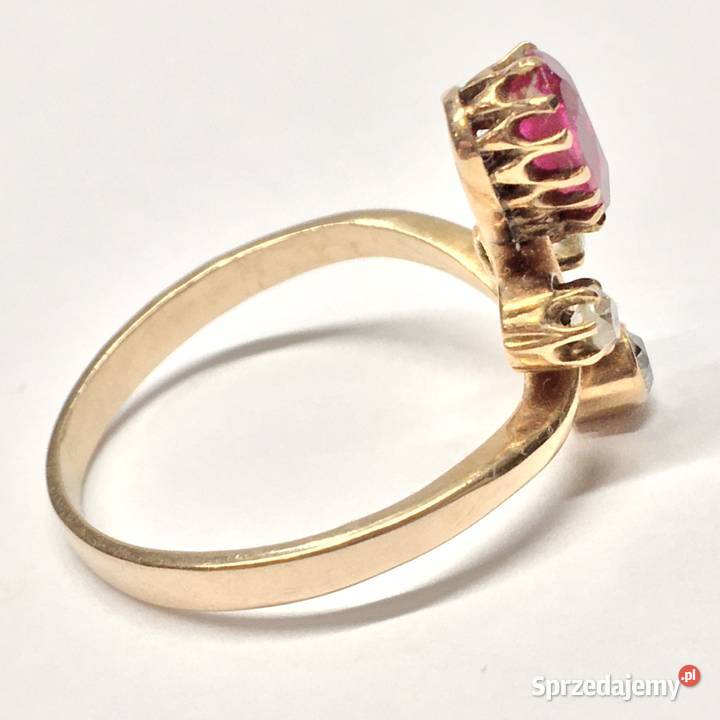 Złoty PIERŚCIONEK 585 14K Art Dco RUBIN i Warszawa sprzedam