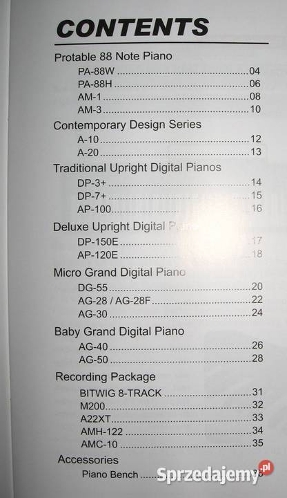 Artesia Digital Pianos catalog katalog pianin Kępice sprzedam