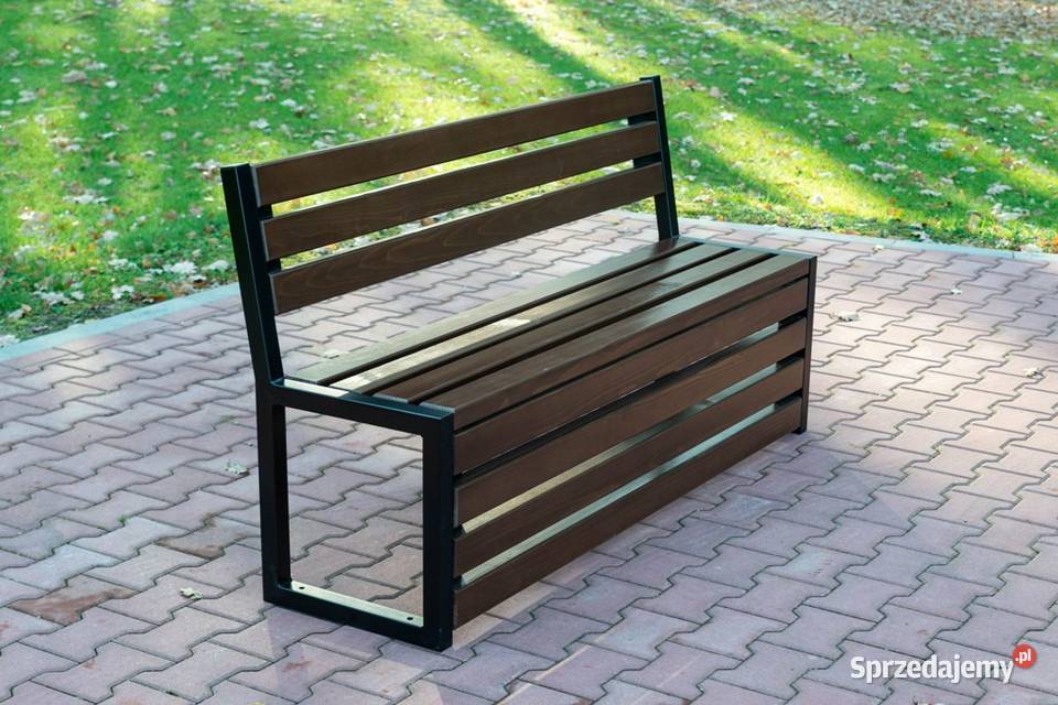 Ławka z oparciem stalowa miejska parkowa Dębina