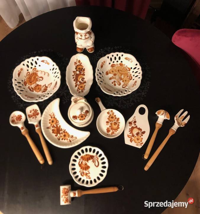 Komplet Fajansowych Naczyń Kuchennych PRL Kraków