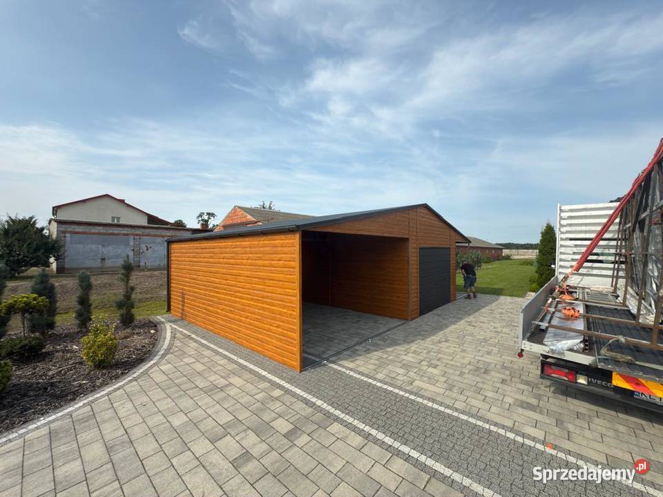 Garaż Blaszany 8x6 złoty dąb profil poziom Biała Podlaska