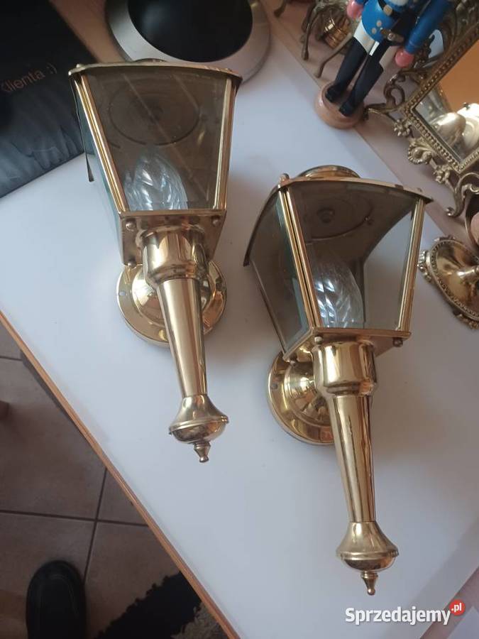 Dwie mosiężne latarnie ścienne Wyposażenie wnętrz wielkopolskie sprzedam
