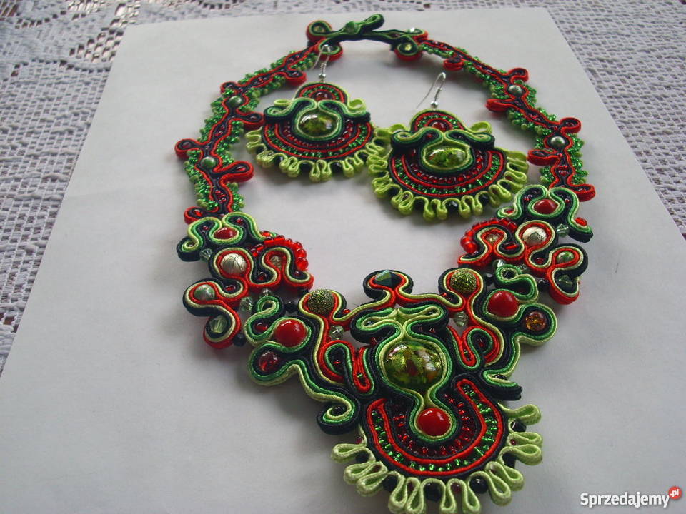 Naszyjnik kolczyki sutaszgreenred śląskie Częstochowa sprzedam
