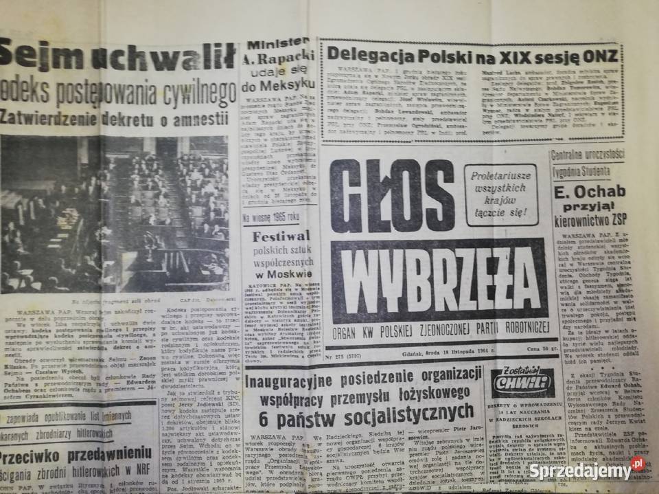 PRL Głos Wybrzeża z 1964 roku 107 sztuk stare miękka Gdańsk
