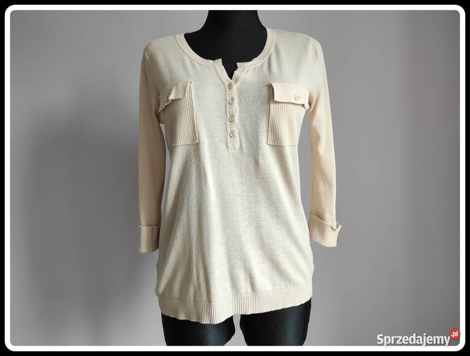 Mango Basic lekki kremowy sweterek na letnie Bez wzoru Płock
