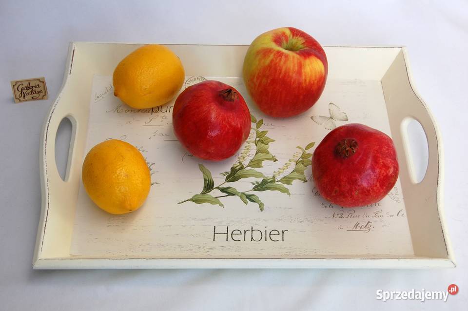 Drewniana taca kremowobiała decoupage shabby Lublin