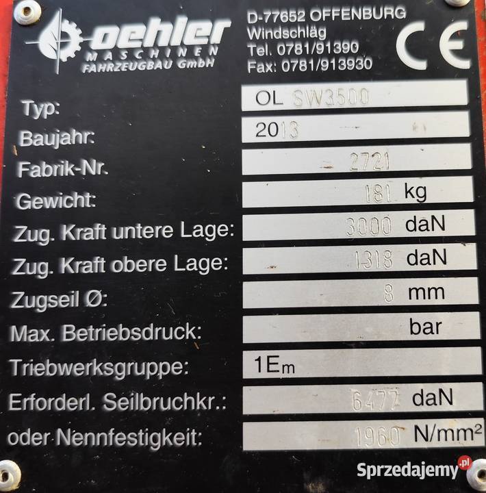 Wyciagarka leśna Oehler SW 3500 lubuskie Żary
