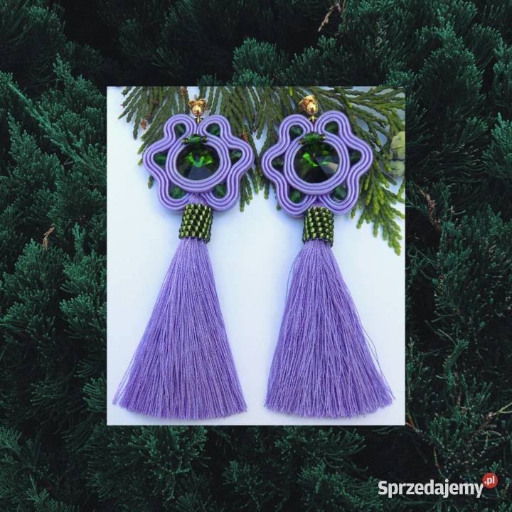 KOLCZYKI FIOLETOWE KWIATKI Z CHWOSTAMI SUTASZ Warszawa sprzedam