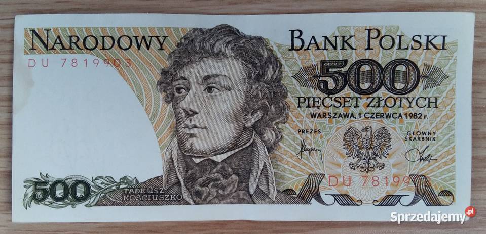 Banknot 500 z PRLu z Tadeuszem Kościuszko Gliwice