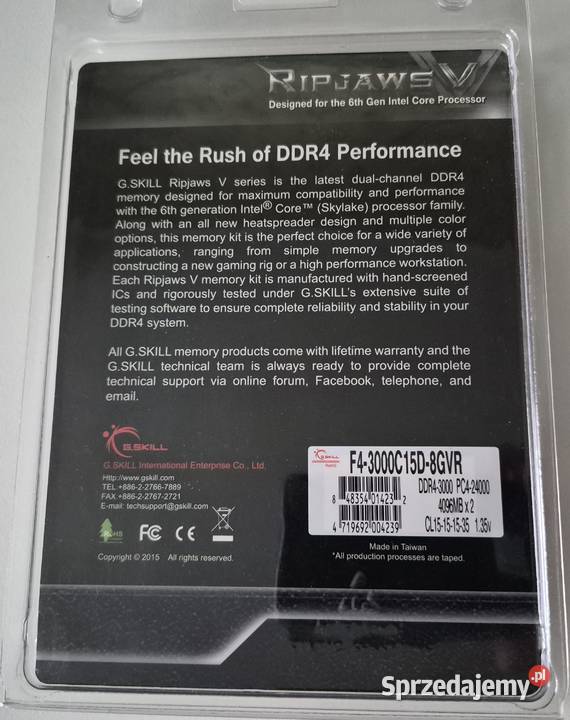 GSkill Ripjaws DDR4 3000MHz CL15 2x4GB pamięć G.Skill Łódź
