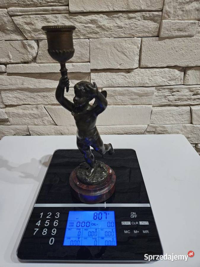 Świecznik brąz Francja XIX w Figurka Putto