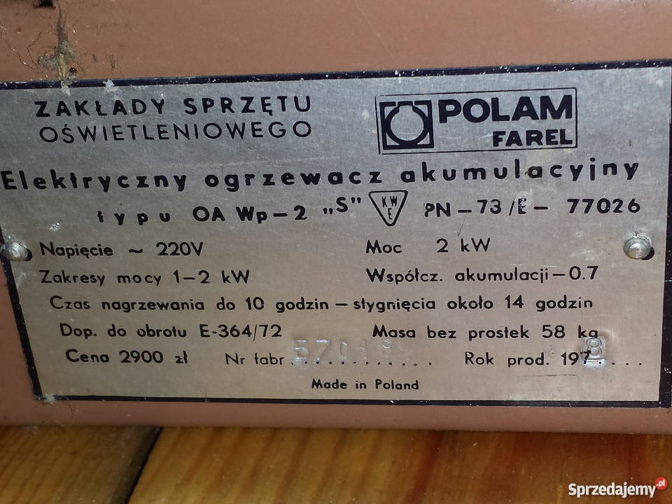 Piec akumulacyjny ogrzewacz Farel Pozostałe Łomianki sprzedam