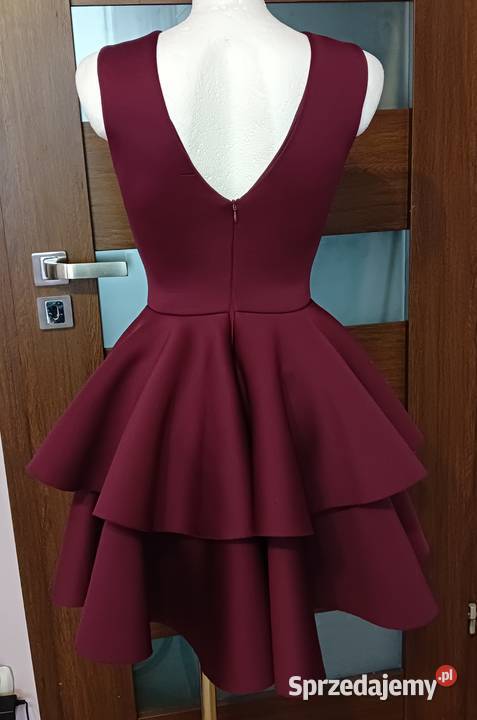 Bordowa burgundowa elegancka piankowa sukienka Spódnice i sukienki Krosno