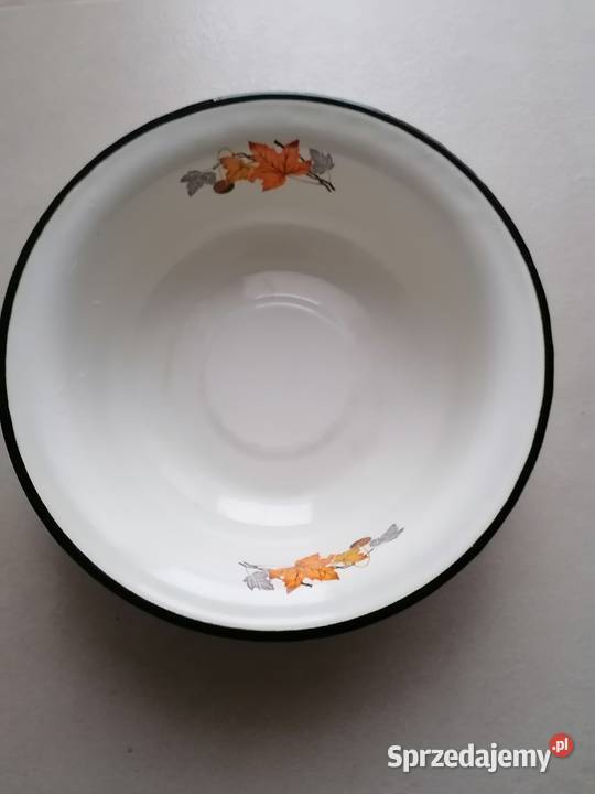 Miska metalowa emaliowana z wzorem jesiennych Miski Łódź sprzedam