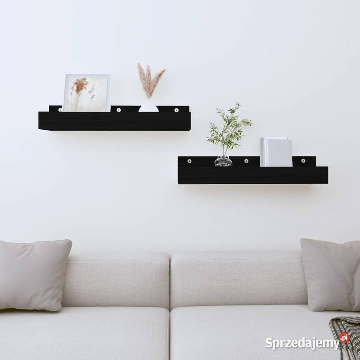 Półki ścienne 2 czarne 50x12x9 drewno sosnowe Warszawa sprzedam