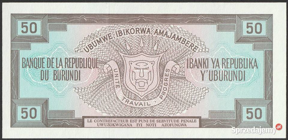 BURUNDI 50 FRANKÓW 1993 STAN BANKOWY UNC łódzkie Łódź