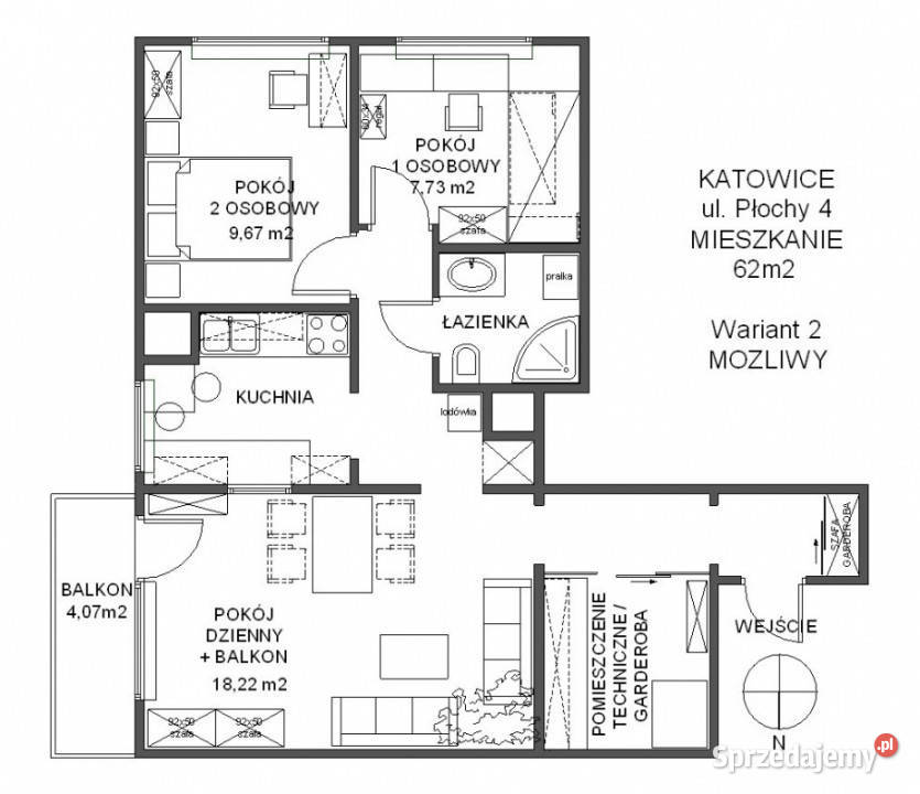 Mieszkanie 3 pokoje 63 m2 Ligota Katowice Płochy Liczba pokoi 3
