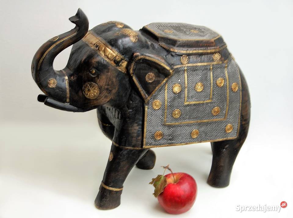 Duży słoń indyjski rzeźba drewno mango heban Lublin