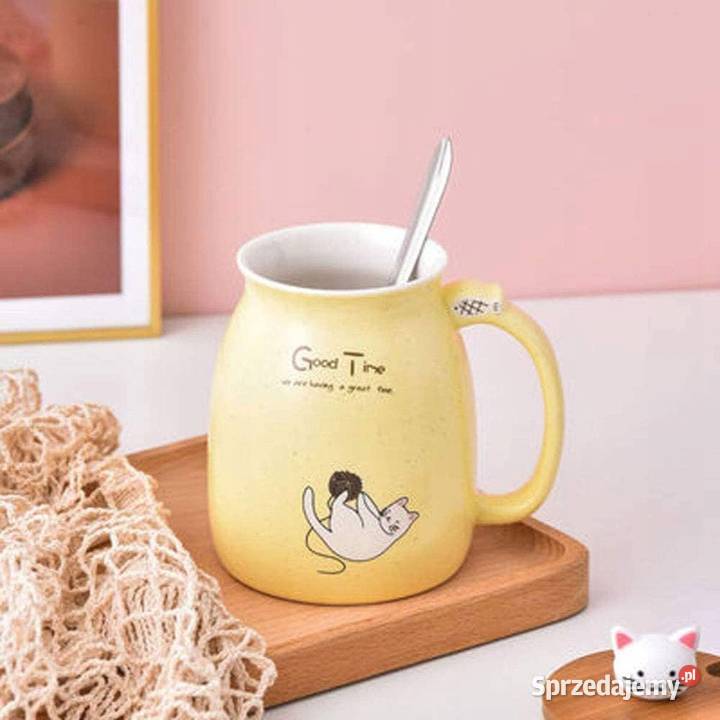 KUBEK CERAMICZNY 420ML Z ŁYŻECZKĄ KOT DO KAWY Pozostałe