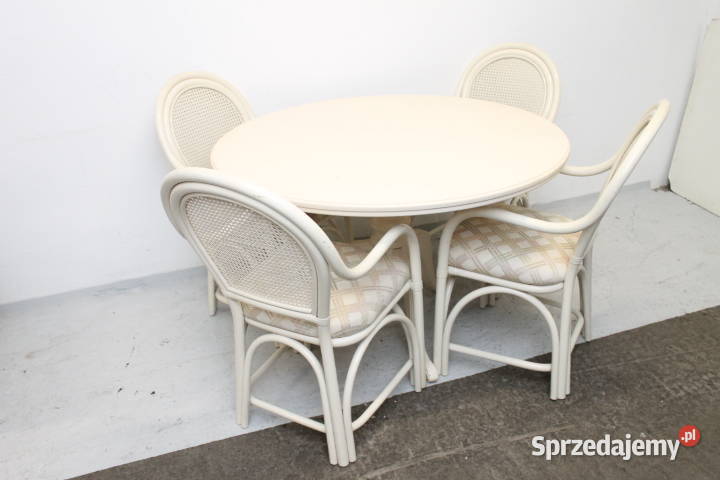 Stół okrągły 4 krzesła ratanowe komplet ID 10301 Warszawa sprzedam