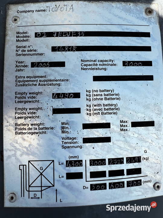 wózek widłowy TOYOTA 7FDF35 3500 diesel TRIPLEX Działoszyn