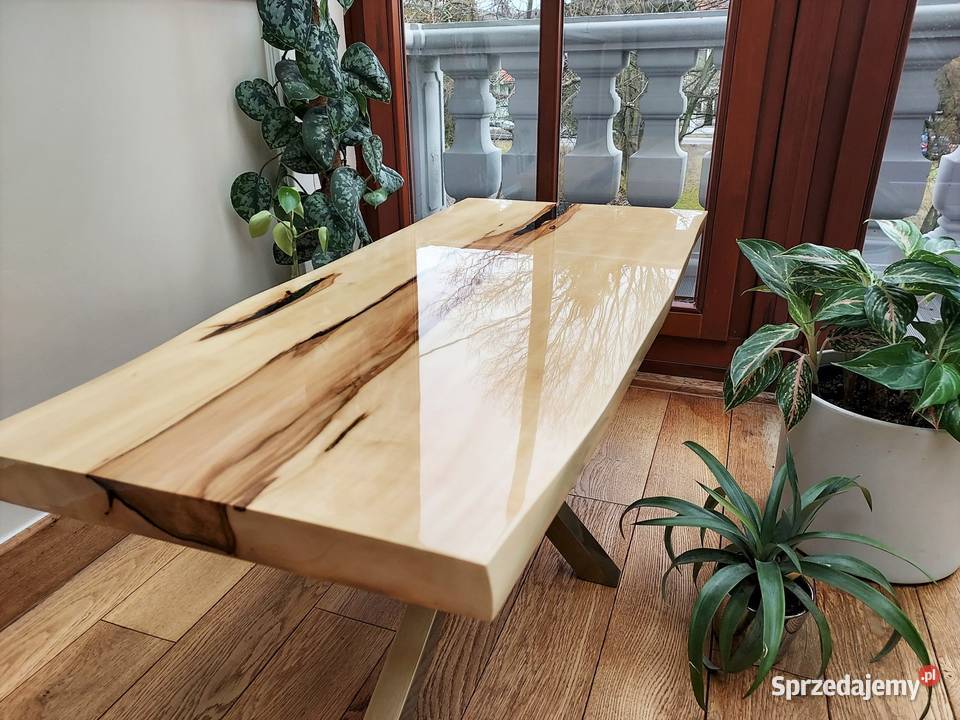 Stolik kawowy z plastra drewna glamour złoty 48cm Warszawa