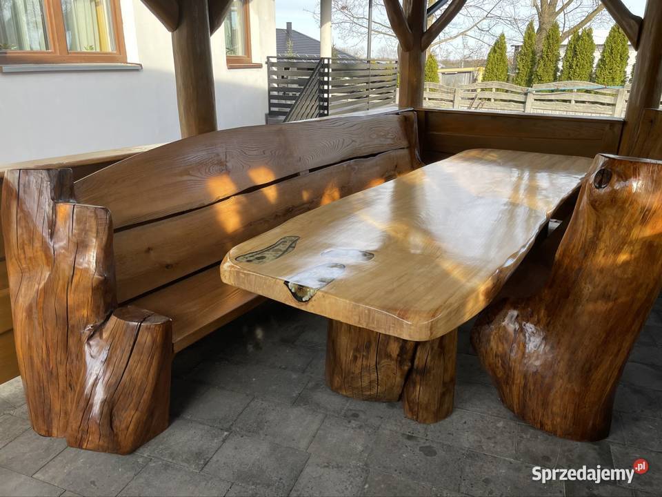 Meble ogrodowe stół monolit stolik live edge dąb Przysucha